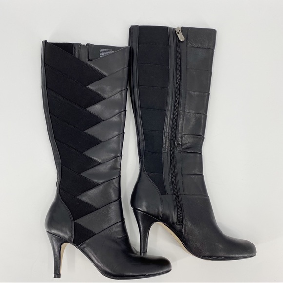 Adrienne Vittadini black traverse leather boots
